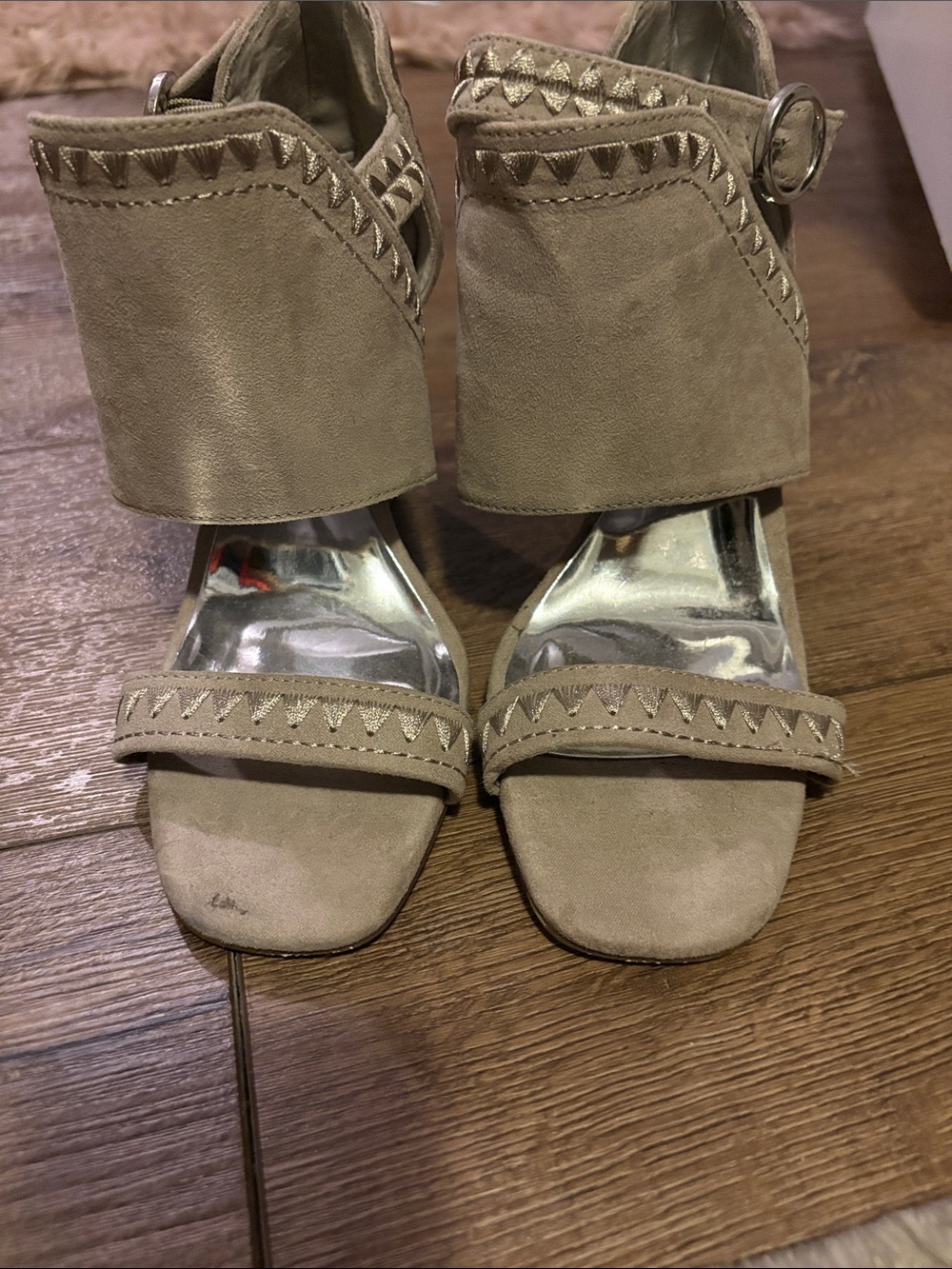 Carlos Santana Taupe Suede Wedge Sandals
